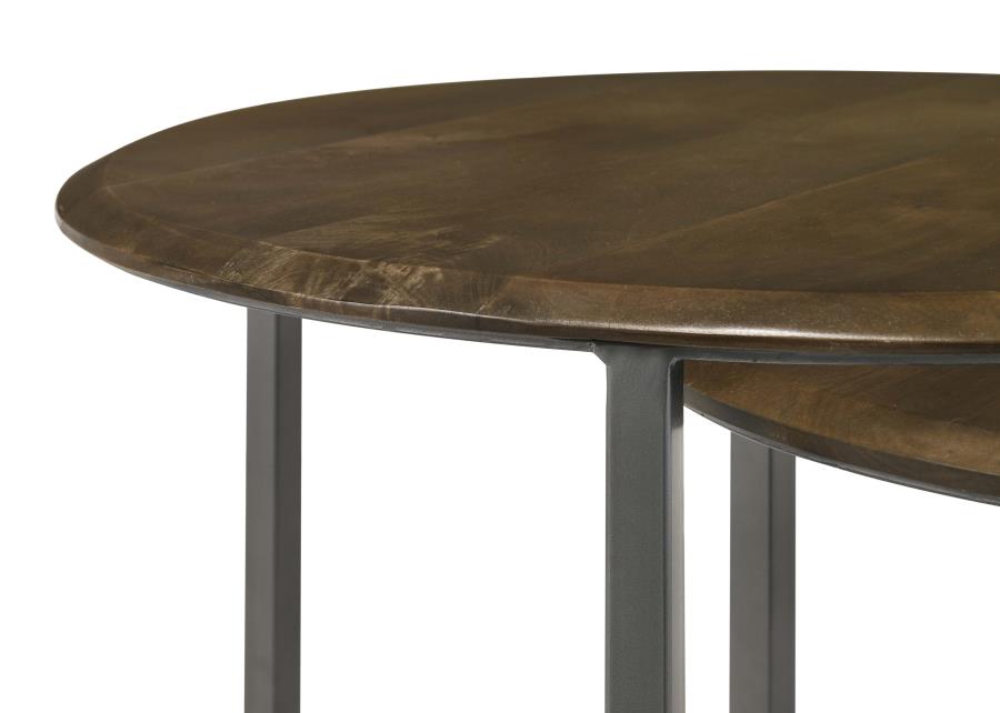 Home & Sleep Outlet - Deja 3-piece Round Nesting Table Set Natural and Gunmetal