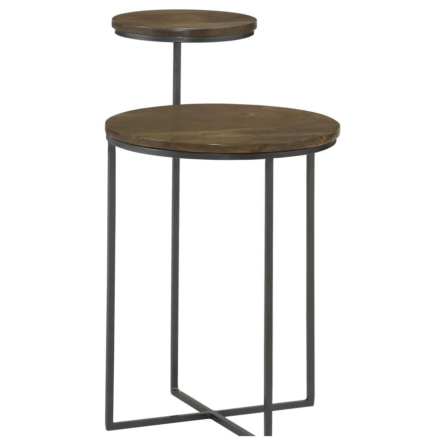 Home & Sleep Outlet - Yael Round Mango Wood Accent Side Table Natural and Gunmetal