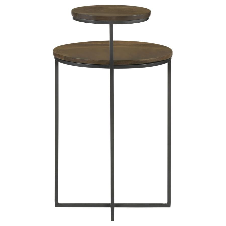 Home & Sleep Outlet - Yael Round Mango Wood Accent Side Table Natural and Gunmetal