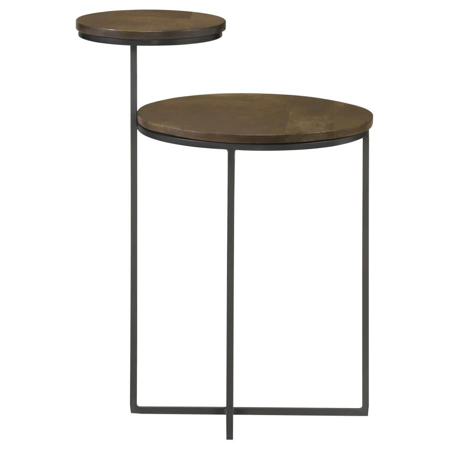Home & Sleep Outlet - Yael Round Mango Wood Accent Side Table Natural and Gunmetal