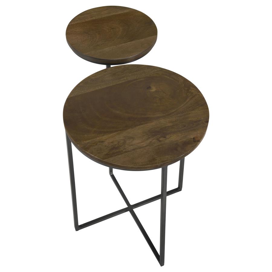 Home & Sleep Outlet - Yael Round Mango Wood Accent Side Table Natural and Gunmetal