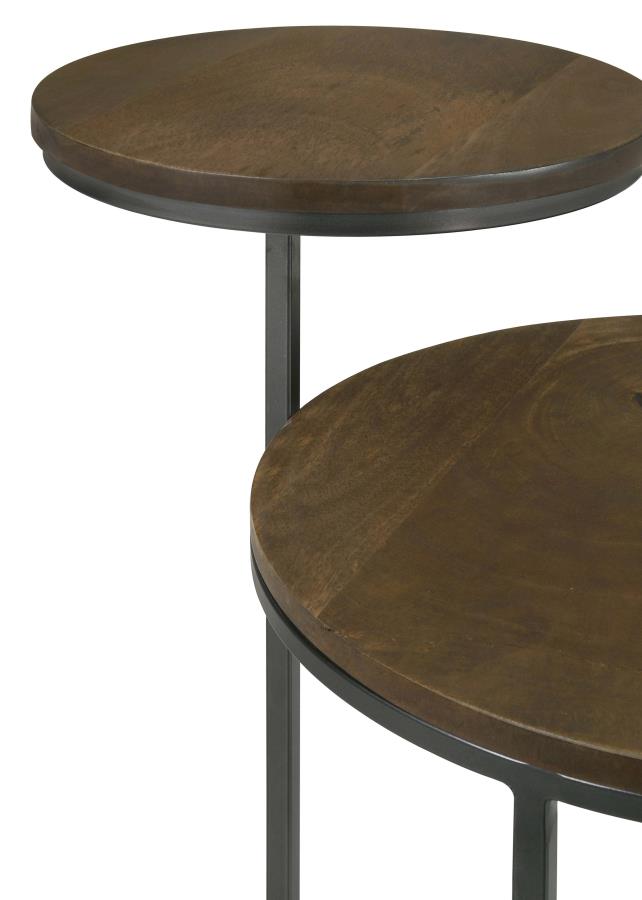 Home & Sleep Outlet - Yael Round Mango Wood Accent Side Table Natural and Gunmetal