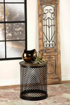 Home & Sleep Outlet - Aurora Round Drum Base Accent Side Table Natural and Black