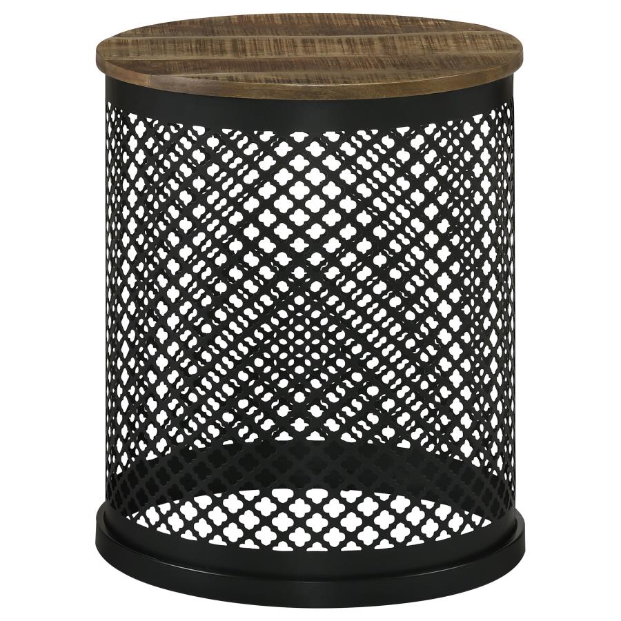 Home & Sleep Outlet - Aurora Round Drum Base Accent Side Table Natural and Black