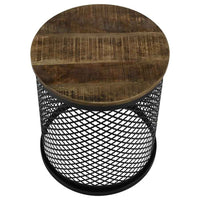 Aurora Round Drum Base Accent Side Table Natural and Black