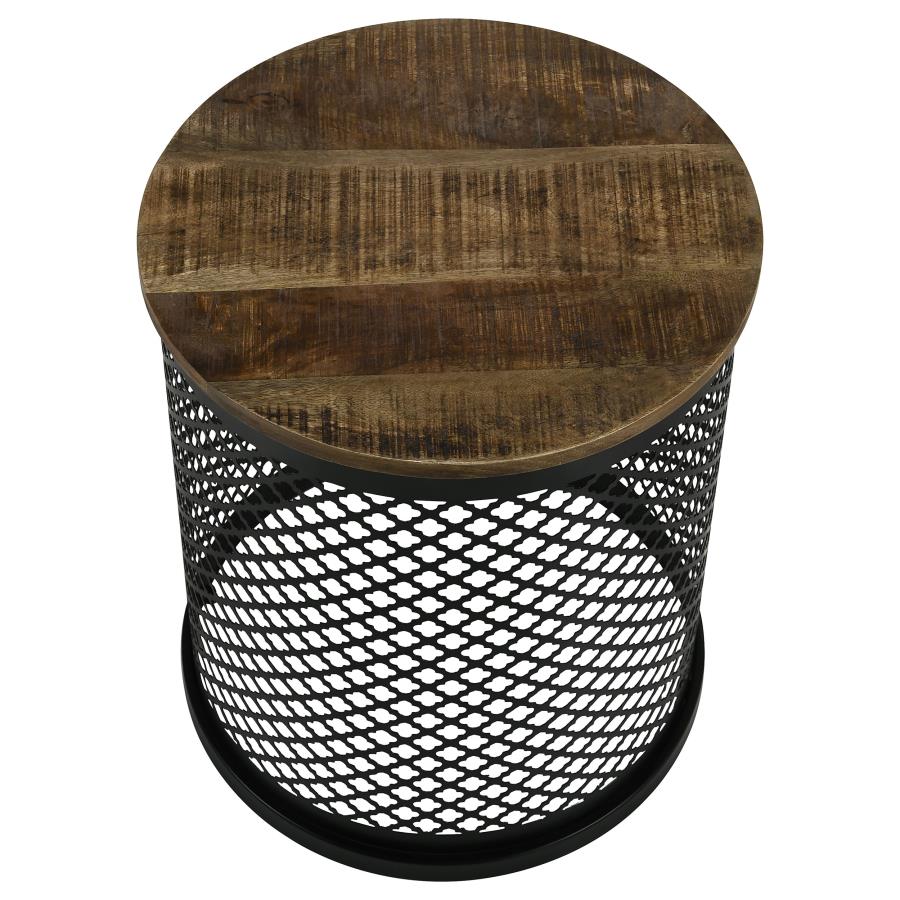 Home & Sleep Outlet - Aurora Round Drum Base Accent Side Table Natural and Black