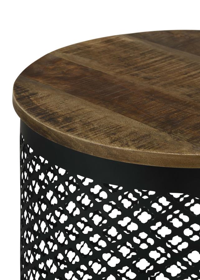 Home & Sleep Outlet - Aurora Round Drum Base Accent Side Table Natural and Black