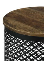 Home & Sleep Outlet - Aurora Round Drum Base Accent Side Table Natural and Black