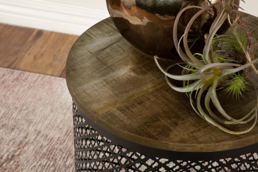Home & Sleep Outlet - Aurora Round Drum Base Accent Side Table Natural and Black