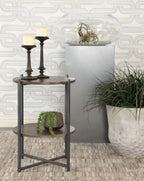 Home & Sleep Outlet - Axel Round Accent Table with Open Shelf Natural and Gunmetal