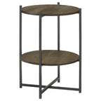Home & Sleep Outlet - Axel Round Accent Table with Open Shelf Natural and Gunmetal