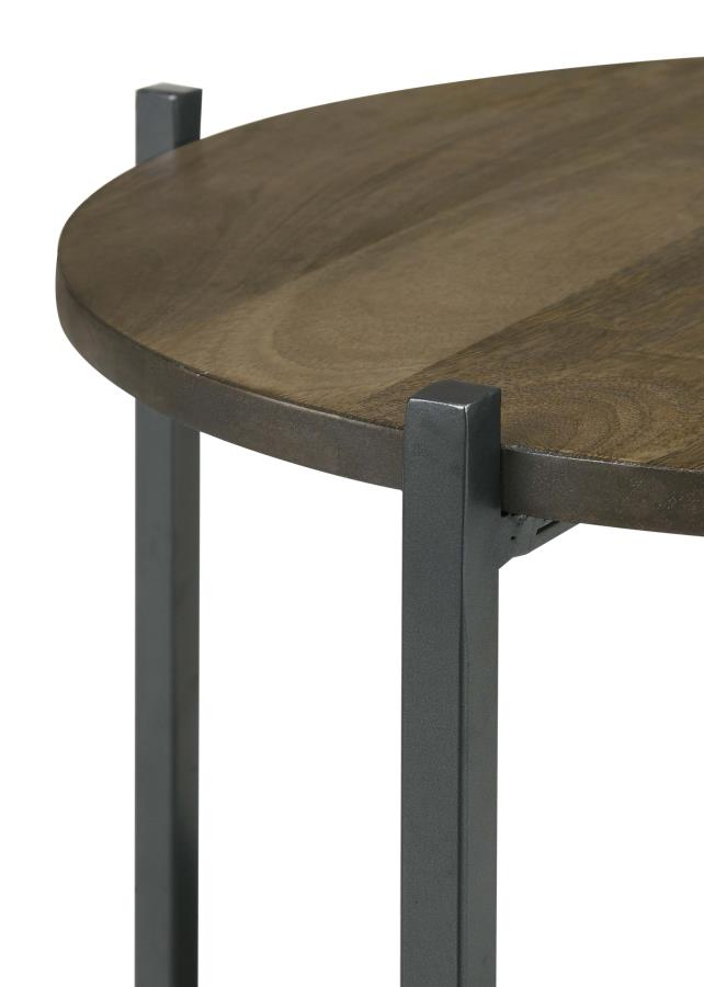 Home & Sleep Outlet - Axel Round Accent Table with Open Shelf Natural and Gunmetal
