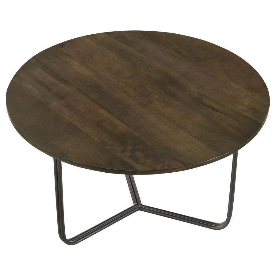 Home & Sleep Outlet - Yaritza Round Mango Wood Coffee Table Natural and Gunmetal