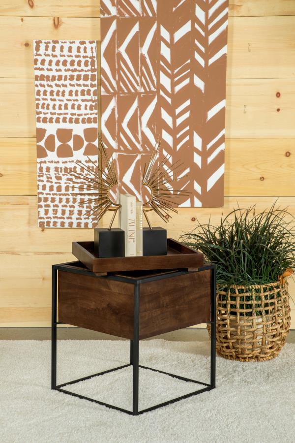 Home & Sleep Outlet - Ondrej Square Accent Side Table Removable Tray Dark Brown