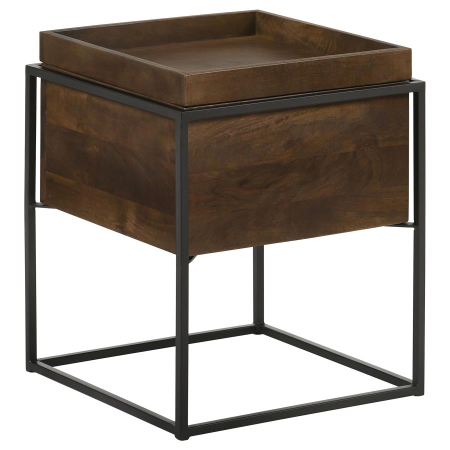 Home & Sleep Outlet - Ondrej Square Accent Side Table Removable Tray Dark Brown