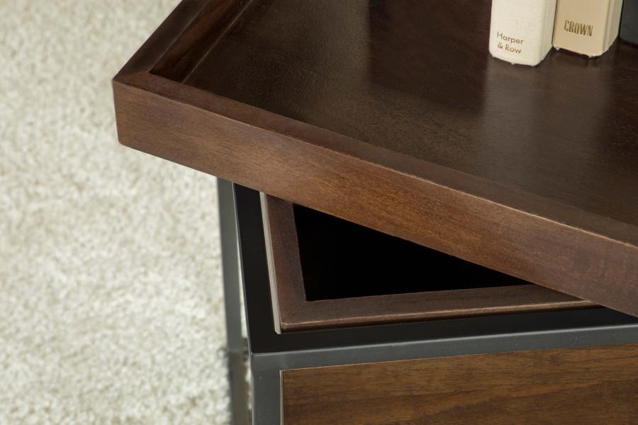Home & Sleep Outlet - Ondrej Square Accent Side Table Removable Tray Dark Brown