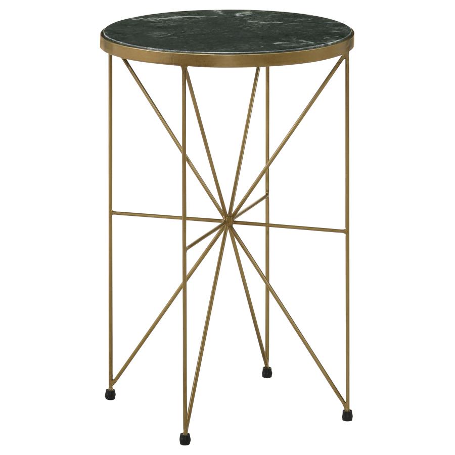 Home & Sleep Outlet - Eliska Round Green Marble Top Accent Side Table Antique Gold