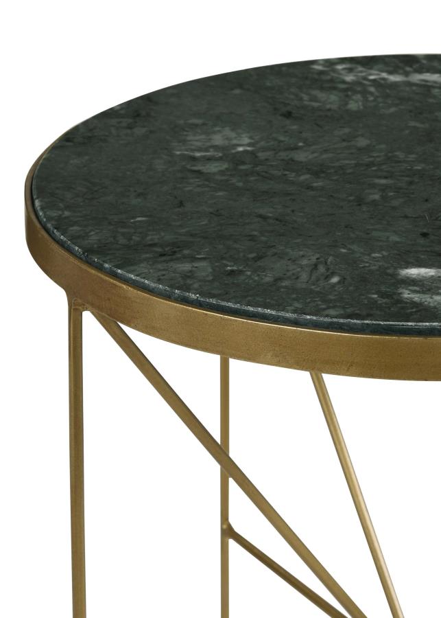 Home & Sleep Outlet - Eliska Round Green Marble Top Accent Side Table Antique Gold