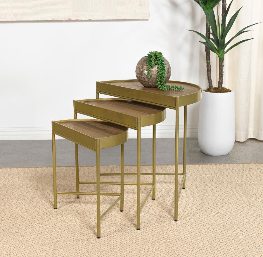 Home & Sleep Outlet - Tristen 3-Piece Demilune Nesting Table Brown and Gold