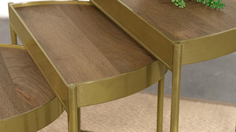 Home & Sleep Outlet - Tristen 3-Piece Demilune Nesting Table Brown and Gold