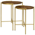 Home & Sleep Outlet - Malka 2-piece Round Wood Nesting Table Dark Brown and Gold