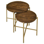 Home & Sleep Outlet - Malka 2-piece Round Wood Nesting Table Dark Brown and Gold