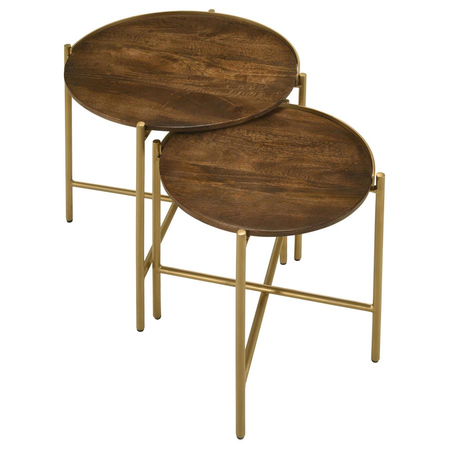 Home & Sleep Outlet - Malka 2-piece Round Wood Nesting Table Dark Brown and Gold