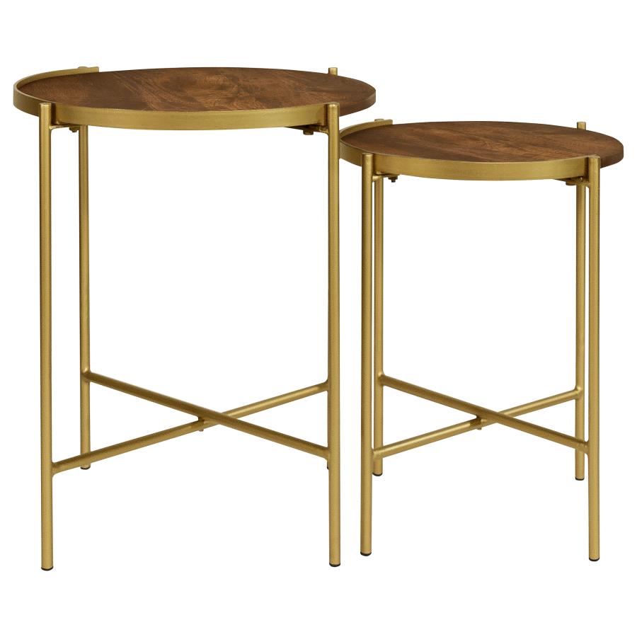 Home & Sleep Outlet - Malka 2-piece Round Wood Nesting Table Dark Brown and Gold