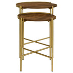 Home & Sleep Outlet - Malka 2-piece Round Wood Nesting Table Dark Brown and Gold
