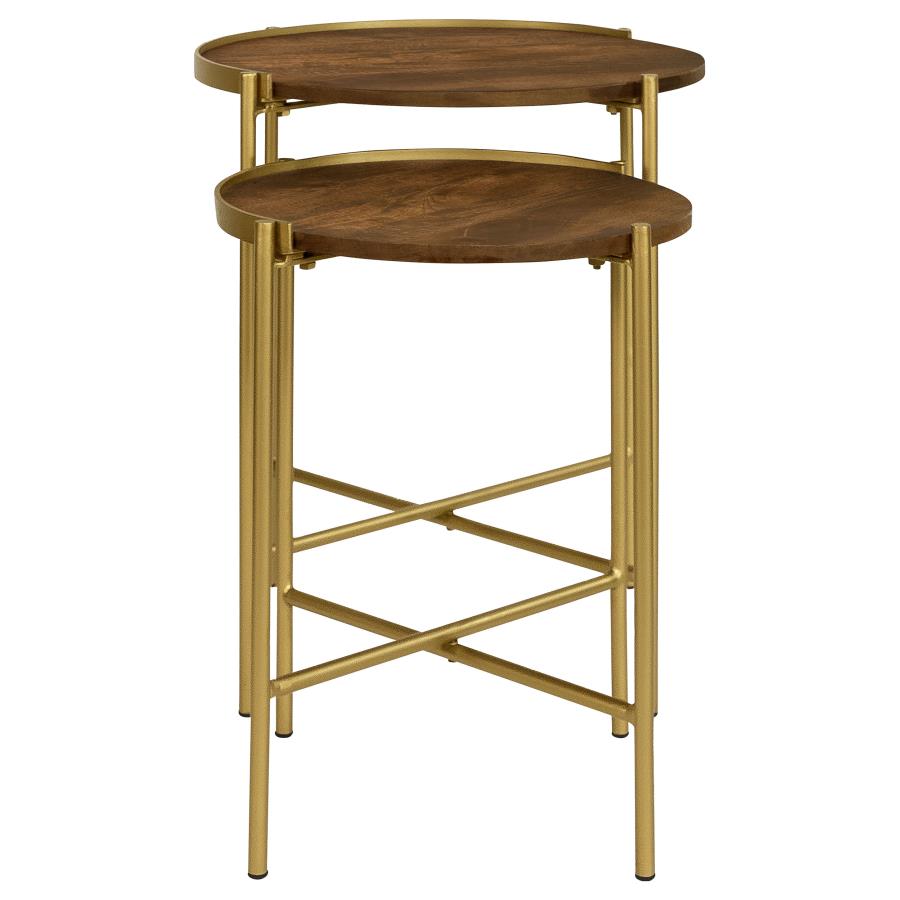 Home & Sleep Outlet - Malka 2-piece Round Wood Nesting Table Dark Brown and Gold