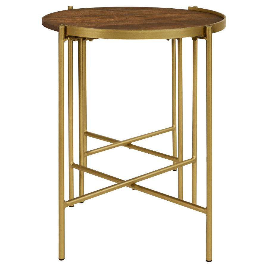 Home & Sleep Outlet - Malka 2-piece Round Wood Nesting Table Dark Brown and Gold