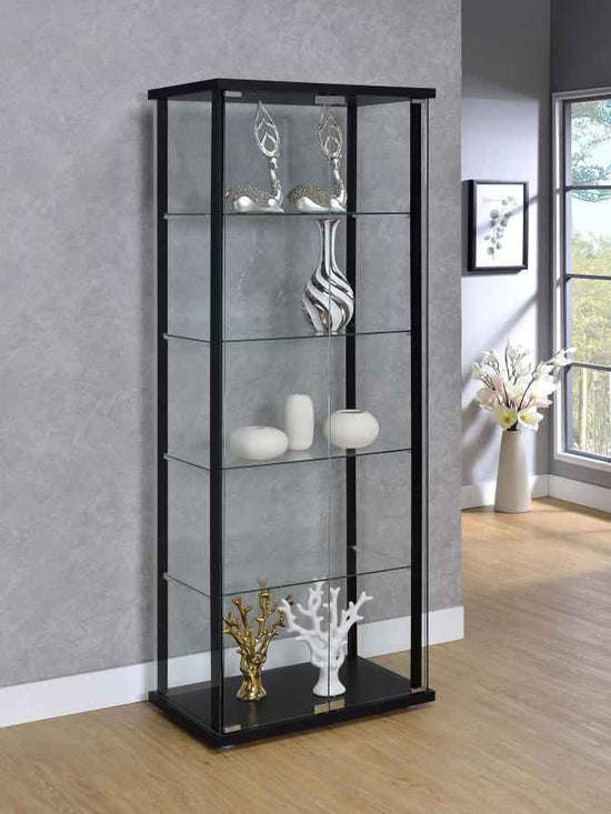 Delphinium 4-Shelf Clear Glass Curio Display Cabinet Black