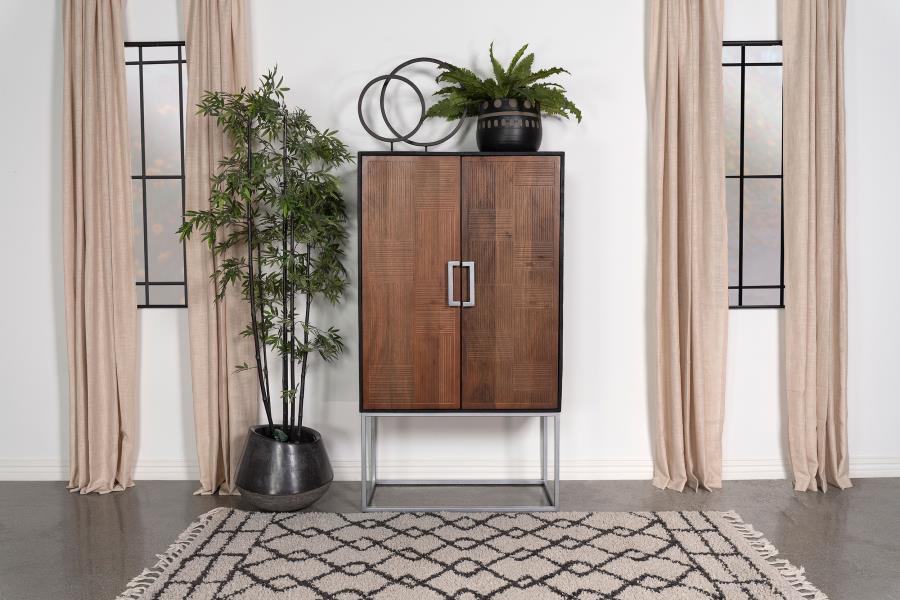 Home & Sleep Outlet - Borman 2-door Home Bar Cabinet Wine Storage Walnut and Black