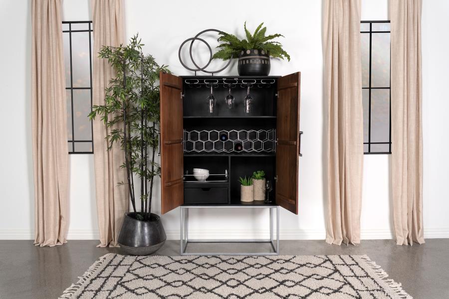 Home & Sleep Outlet - Borman 2-door Home Bar Cabinet Wine Storage Walnut and Black