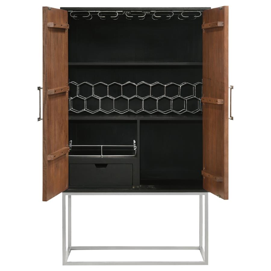 Home & Sleep Outlet - Borman 2-door Home Bar Cabinet Wine Storage Walnut and Black