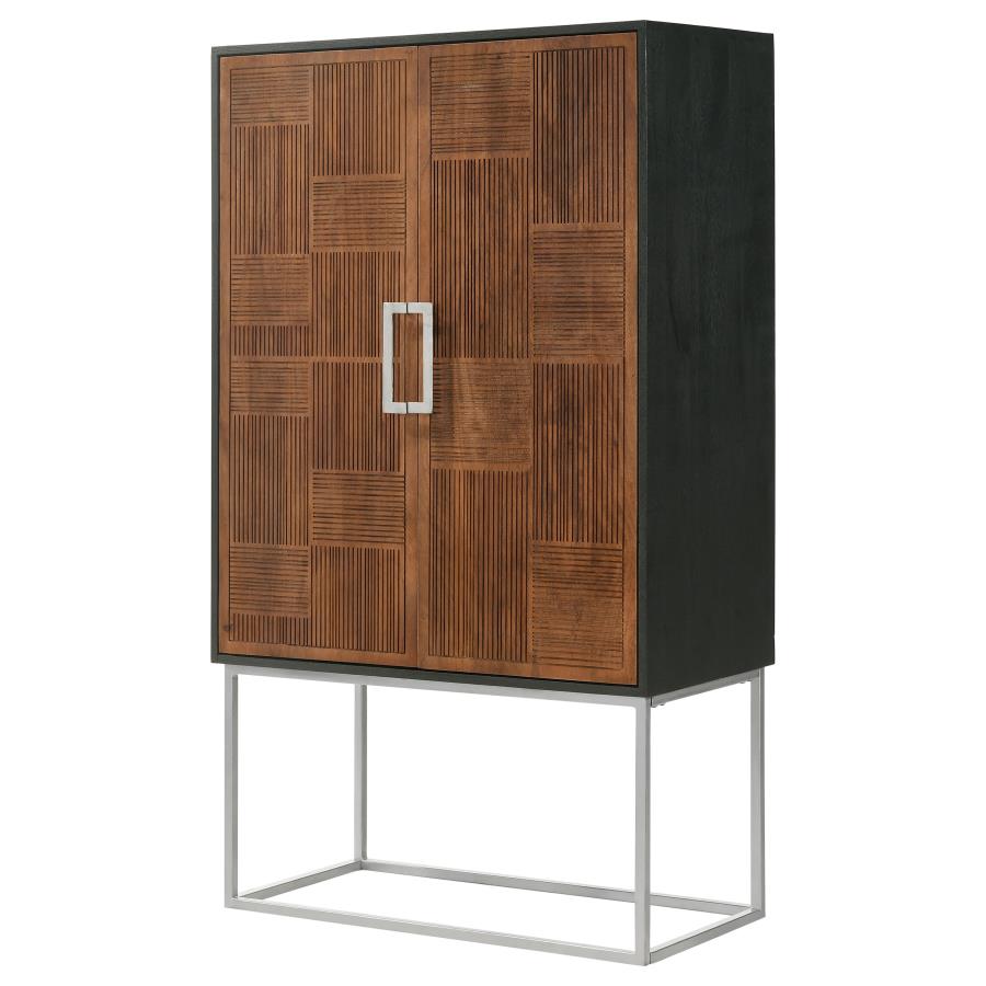 Home & Sleep Outlet - Borman 2-door Home Bar Cabinet Wine Storage Walnut and Black