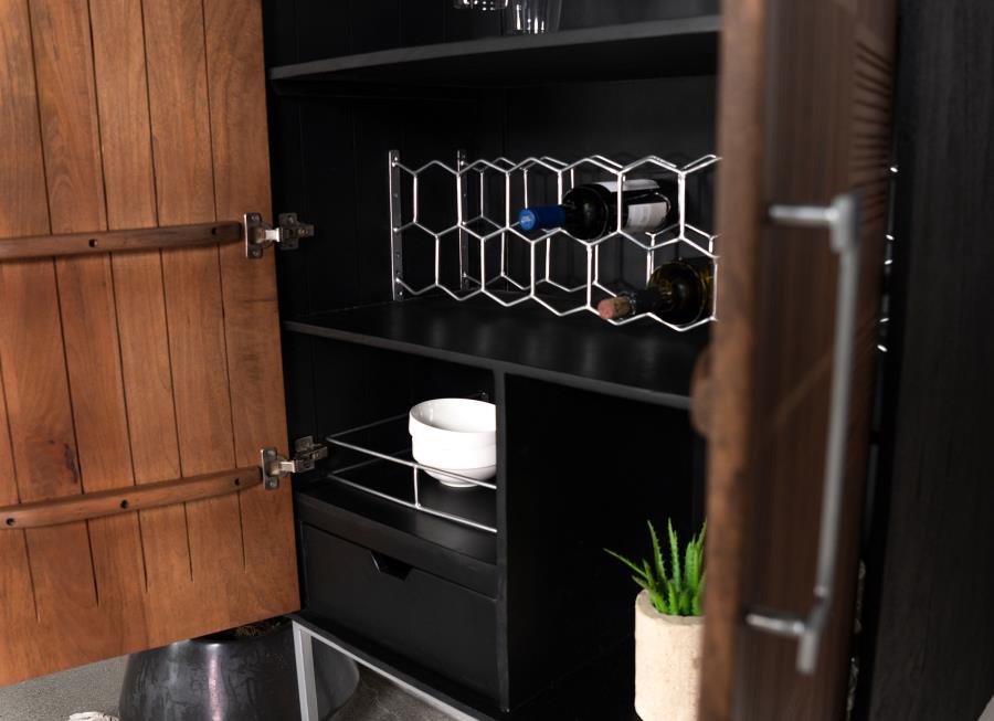 Home & Sleep Outlet - Borman 2-door Home Bar Cabinet Wine Storage Walnut and Black