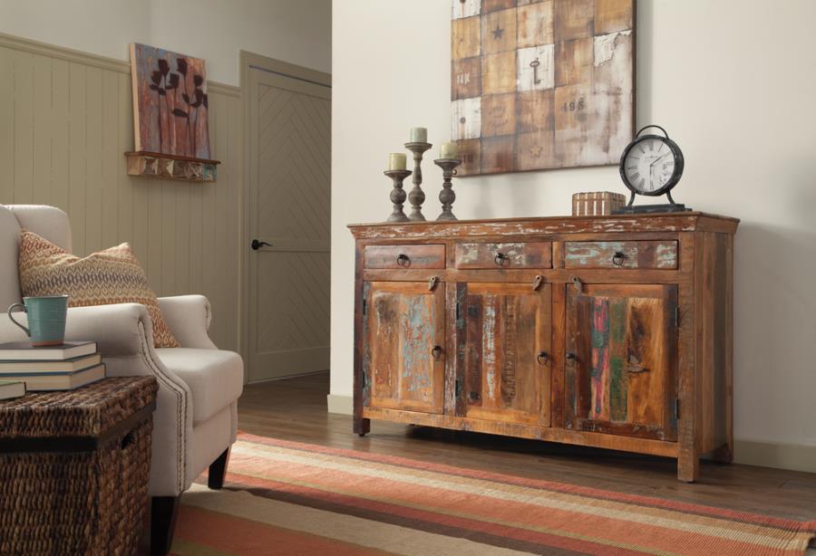 Home & Sleep Outlet - Harper 3-door Solid Reclaimed Wood Accent Cabinet Brown