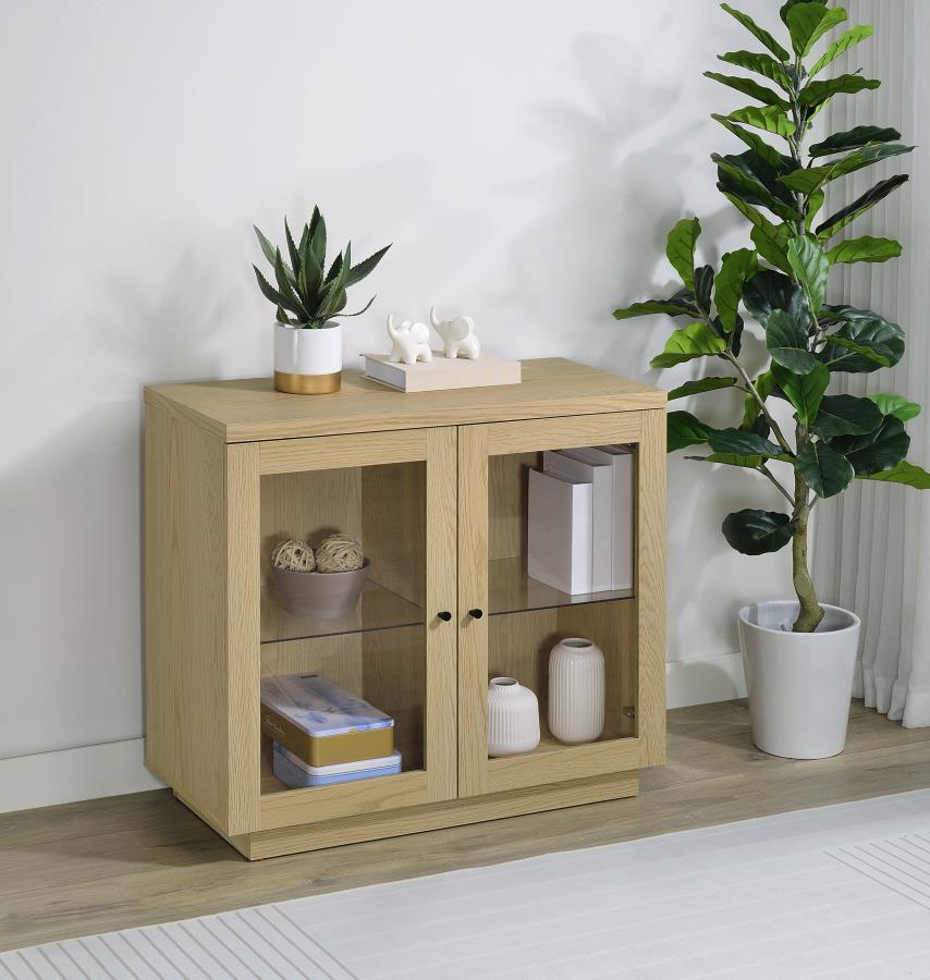 Home & Sleep Outlet - Tilbury 2-door Glass Front Accent Display Cabinet Light Oak
