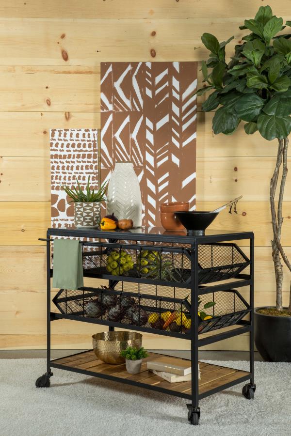 Home & Sleep Outlet - Evander Marble Top Kitchen Cart with Removable Shelves Black