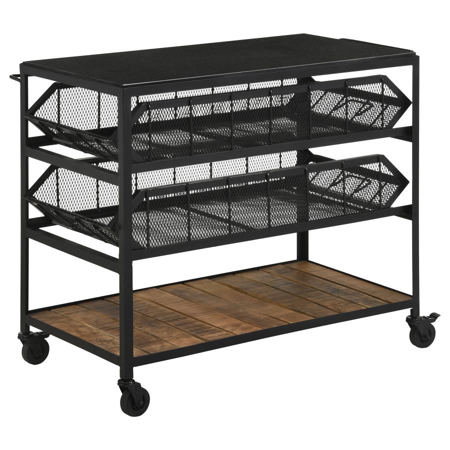 Home & Sleep Outlet - Evander Marble Top Kitchen Cart with Removable Shelves Black