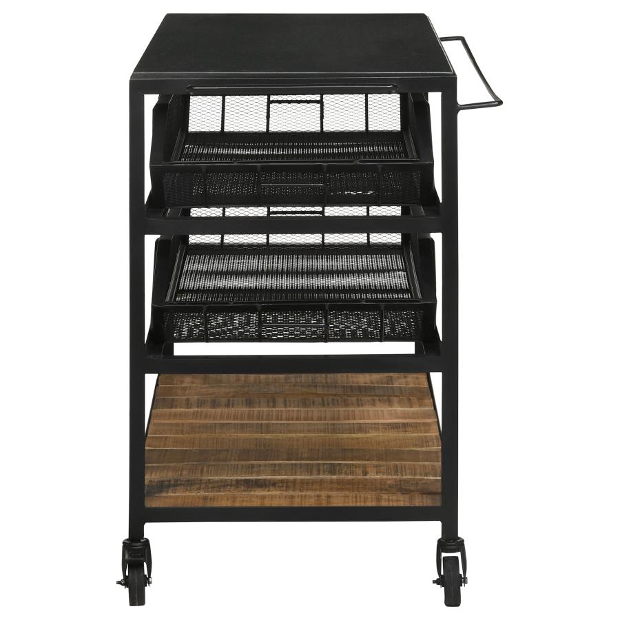 Home & Sleep Outlet - Evander Marble Top Kitchen Cart with Removable Shelves Black