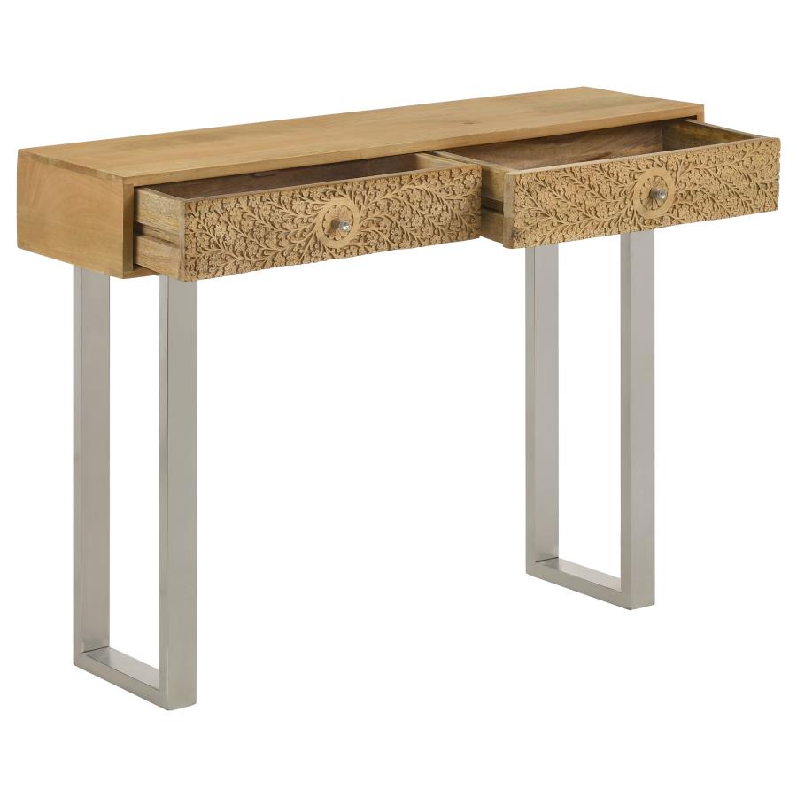 Home & Sleep Outlet - Draco 2-drawer Console Table Hand Carved Details Natural
