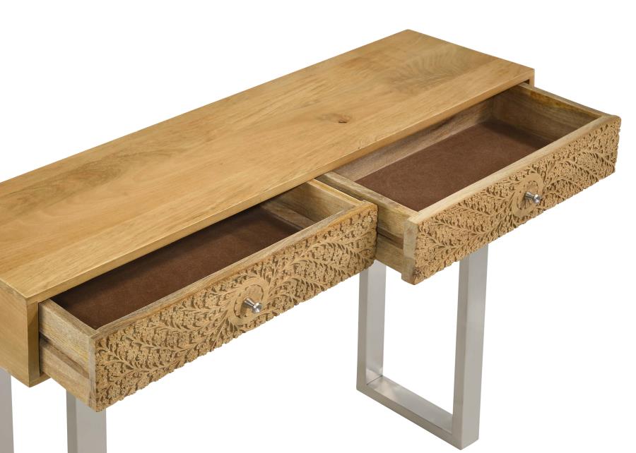 Home & Sleep Outlet - Draco 2-drawer Console Table Hand Carved Details Natural