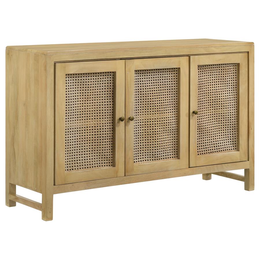 Home & Sleep Outlet - Zamora 3-door Wood Accent Cabinet with Woven Cane Natural