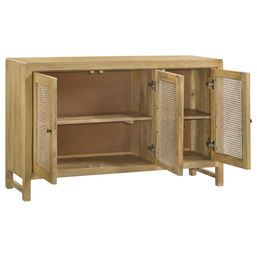 Home & Sleep Outlet - Zamora 3-door Wood Accent Cabinet with Woven Cane Natural