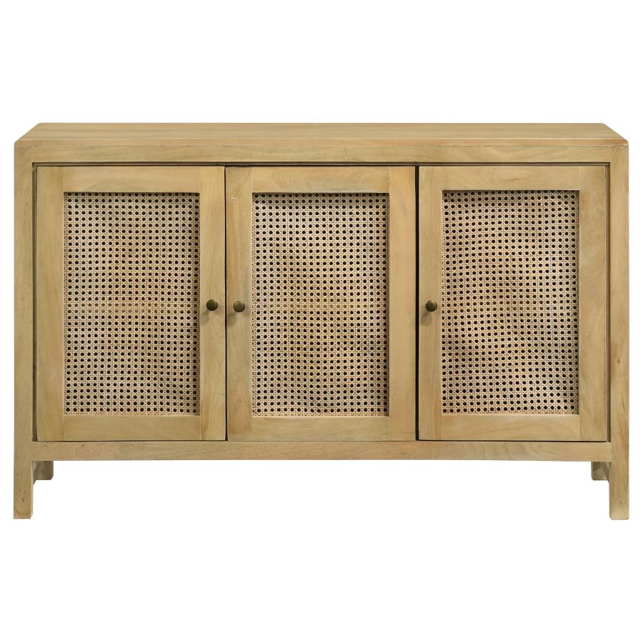 Home & Sleep Outlet - Zamora 3-door Wood Accent Cabinet with Woven Cane Natural