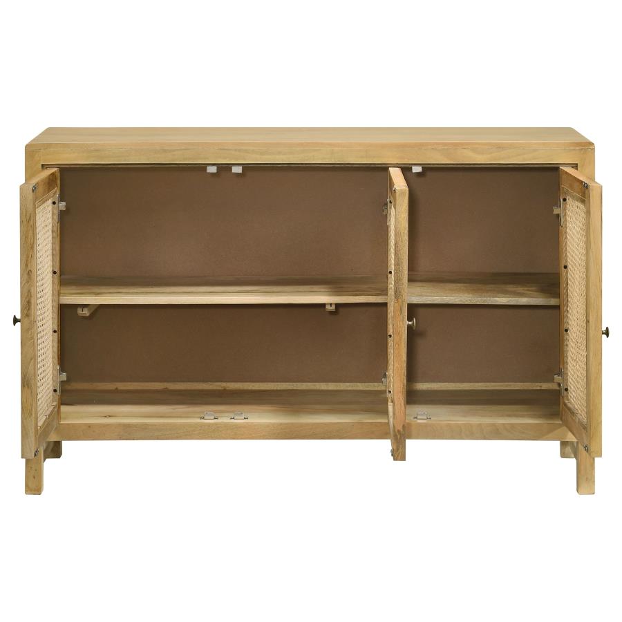 Home & Sleep Outlet - Zamora 3-door Wood Accent Cabinet with Woven Cane Natural
