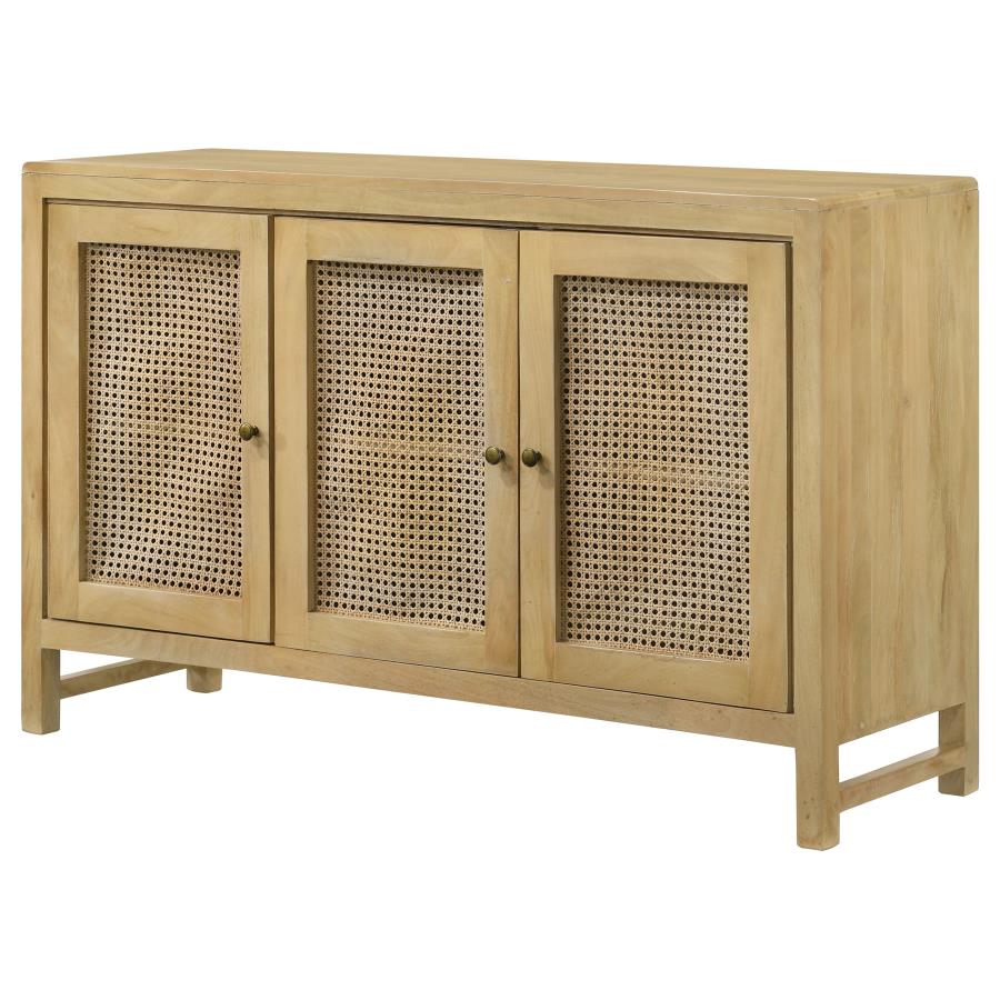 Home & Sleep Outlet - Zamora 3-door Wood Accent Cabinet with Woven Cane Natural