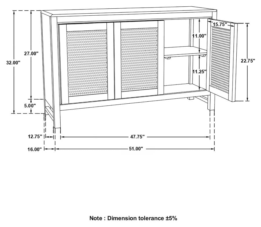 Home & Sleep Outlet - Zamora 3-door Wood Accent Cabinet with Woven Cane Natural